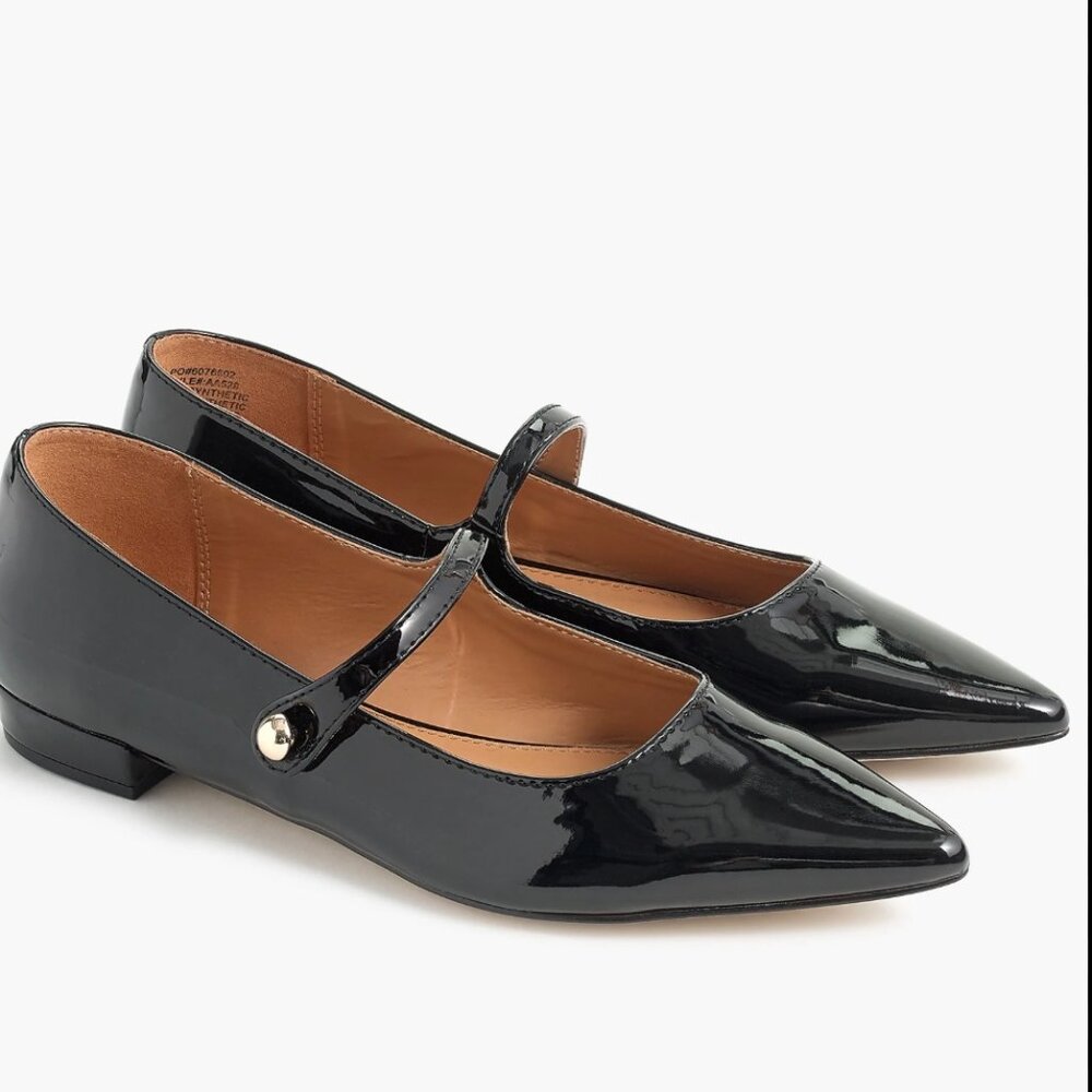 J. Crew AA528 Black Patent Leather Mary Jane Pointy Toe Flats 6